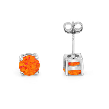 Solitaire Push Back Stud Earring Lab Created Orange Opal 925 Sterling Silver Wholesale